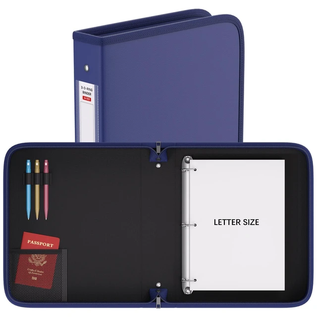 Alt view image 3 of 7 - Fireproof 3 Ring Binder with Zipper, 1.5" D Rings Holds 375 Sheets Fits Letter Size,Compatible with Clear Page Protectors,Built-in Net Pouch Pen Holder,Portable Safe Storage,1 Pack,Blue