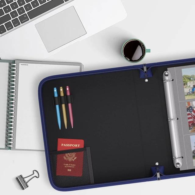 Alt view image 5 of 7 - Fireproof 3 Ring Binder with Zipper, 1.5" D Rings Holds 375 Sheets Fits Letter Size,Compatible with Clear Page Protectors,Built-in Net Pouch Pen Holder,Portable Safe Storage,1 Pack,Blue