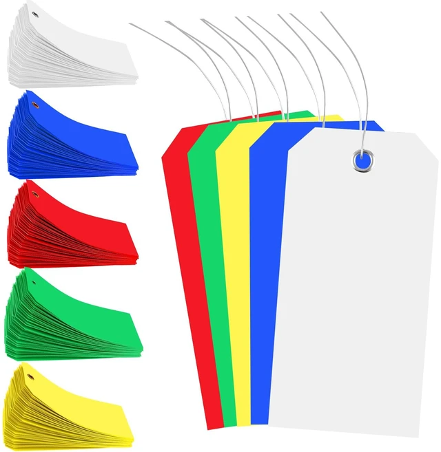 Main image of 500 Plastic Shipping Tags with Wire - Waterproof Heavy Duty Labels with String Wires - Colorful, 4 3/4 x 2 3/8