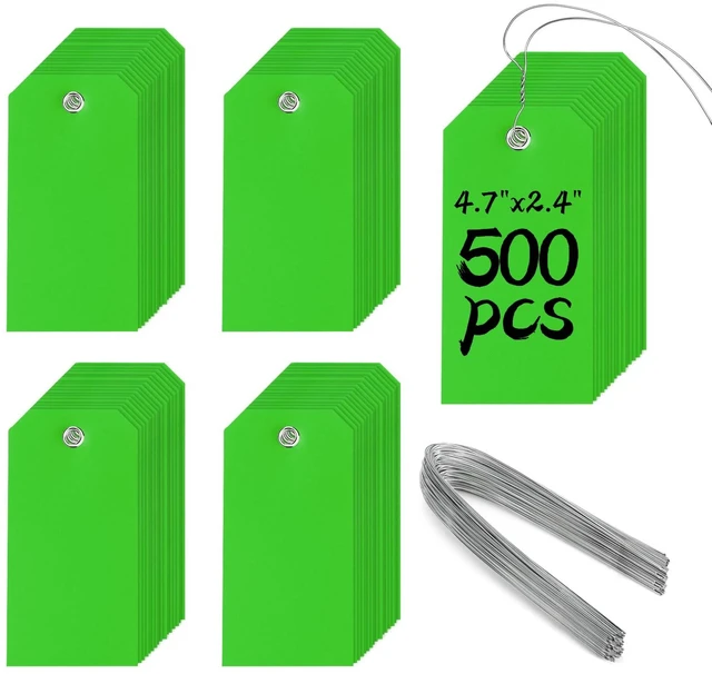 Main image of 500 Pieces Plastic Shipping Tags with Wire Waterproof Hang Tags Heavy Duty Labeling Tags with String Wires Tags Labels Labeling Tags Stacking Tags for Equipment Car Parts (Green, 4 3/4 x 2 3/8)