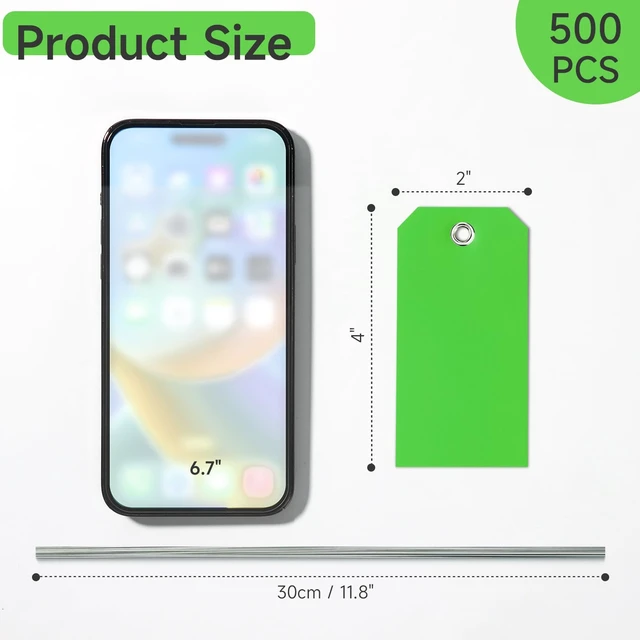Alt view image 2 of 7 - 500 Pieces Plastic Shipping Tags with Wire Waterproof Hang Tags Heavy Duty Labeling Tags with String Wires Tags Labels Labeling Tags Stacking Tags for Equipment Car Parts (Green, 2x4)