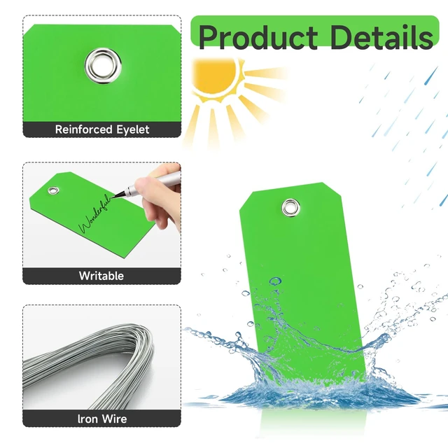 Alt view image 3 of 7 - 500 Pieces Plastic Shipping Tags with Wire Waterproof Hang Tags Heavy Duty Labeling Tags with String Wires Tags Labels Labeling Tags Stacking Tags for Equipment Car Parts (Green, 2x4)