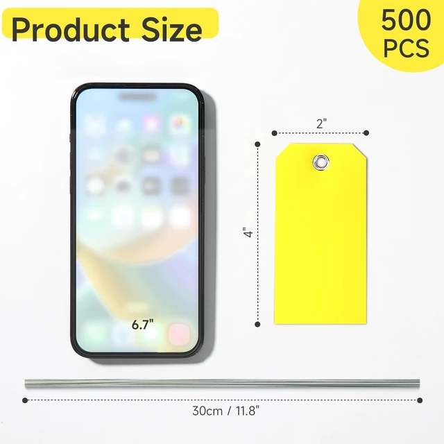 Alt view image 2 of 7 - 500 Pieces Plastic Shipping Tags With Wire - Waterproof Heavy Duty Labeling Tags With String Wires for Equipment Car Parts (Yellow, 2x4)