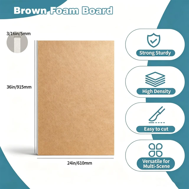 Alt view image 2 of 7 - 4 Pack Foam Board 24"x36", 0.23 Inch Thickness Brown Poster Board, Double-Sided Acid-Free Foam Core Board, Large Lightweight Polystyrene Mat Board for Painting, Display, Craft & School Projects
