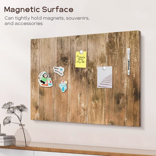 Alt view image 4 of 7 - Decorative Magnetic Board for Wall, 24''x18'' Dry Erase Board, Brown Wood Magnet Board, Display Board, Wall Mounted, for Home, Office, Kitchen, 2 Markers, 6 Magnets