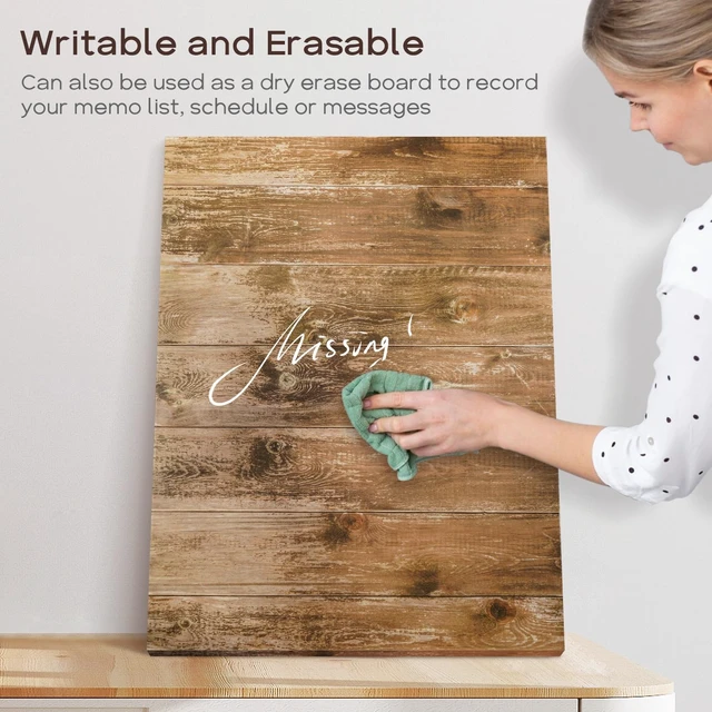 Alt view image 5 of 7 - Decorative Magnetic Board for Wall, 24''x18'' Dry Erase Board, Brown Wood Magnet Board, Display Board, Wall Mounted, for Home, Office, Kitchen, 2 Markers, 6 Magnets