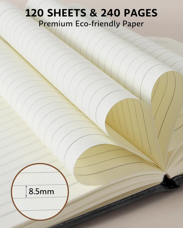 Alt view image 4 of 7 - Leather Journal for Men Women with Pen, A5 5.7"×8.3" Hardcover Notebook Lined Journal 240 Pages with Magnetic Closure, Daily Journal Notebook for Writing Note Taking, Business, Work, Travel (Black)