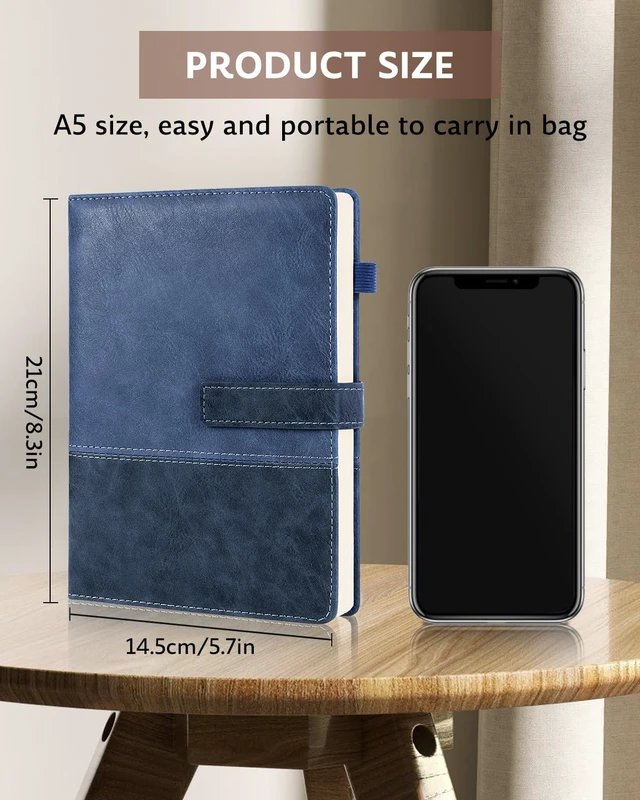 Alt view image 3 of 7 - Leather Journal for Men Women with Pen, A5 5.7"×8.3" Hardcover Notebook Lined Journal 240 Pages with Magnetic Closure, Daily Journal Notebook for Writing Note Taking, Business, Work, Travel (Blue)