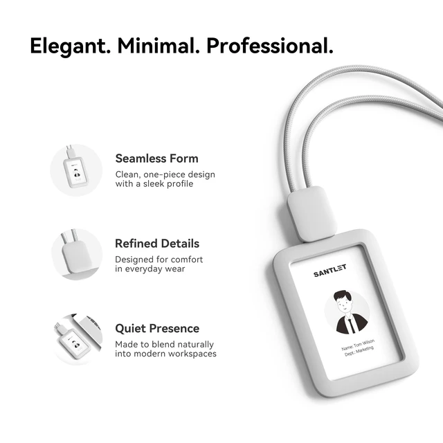 Alt view image 2 of 7 - Lanyards for ID Badges Holder, Soft Silicone, Retractable Cord Clean Quiet Profile with 2 Card Slots, Safety Breakaway Buckle for Office Staff Teachers Employees Cruising, Vertical Gray