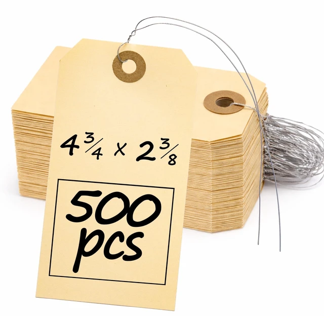 Main image of Manila Shipping Tags with Metal Wires Large Durable Blank Paper Tags 4¾ x 2 Ideal for Labeling and Inventory Use Box of 500