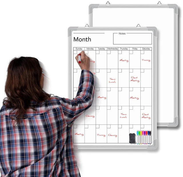 Main image of 24" x 18" Magnetic Vertical Monthly Dry Erase Calendar for Wall Undated Horizontal Dry Erase Calendar Planner Aluminum Frame Whiteboard for Home Office Projects Wall Fridge