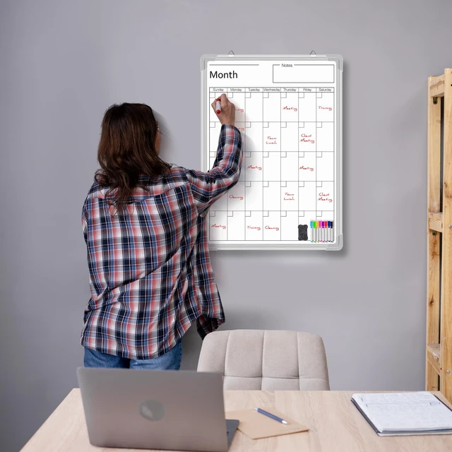 Alt view image 6 of 6 - 24" x 18" Magnetic Vertical Monthly Dry Erase Calendar for Wall Undated Horizontal Dry Erase Calendar Planner Aluminum Frame Whiteboard for Home Office Projects Wall Fridge
