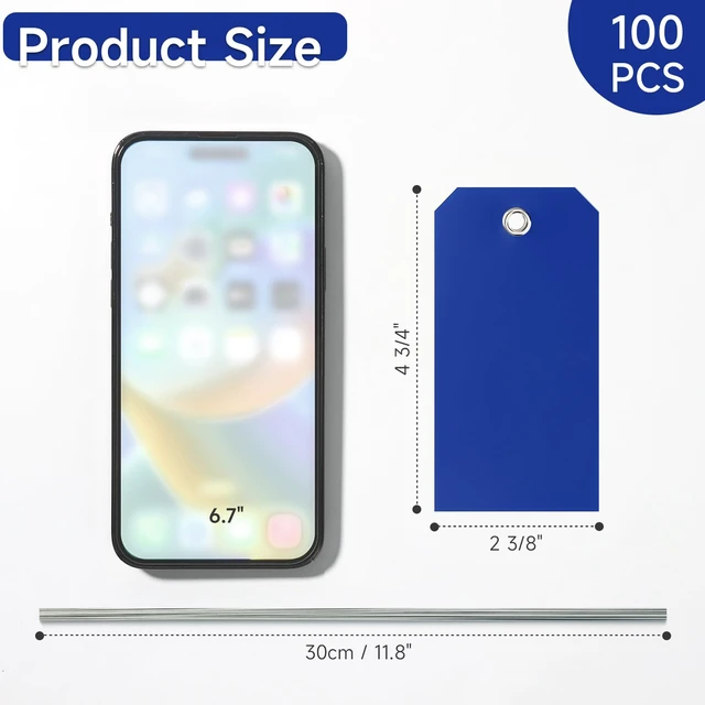 Alt view image 2 of 7 - 100 Pieces Plastic Shipping Tags with Wires Blank Labeling Tags Waterproof Hang Tags with Reinforcement Hole Durable Wire Tags Labels Stacking Tags for Equipment Parts (Dark Blue, 4 3/4" x 2 3/8")
