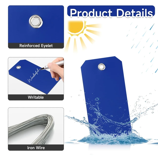 Alt view image 3 of 7 - 100 Pieces Plastic Shipping Tags with Wires Blank Labeling Tags Waterproof Hang Tags with Reinforcement Hole Durable Wire Tags Labels Stacking Tags for Equipment Parts (Dark Blue, 4 3/4" x 2 3/8")