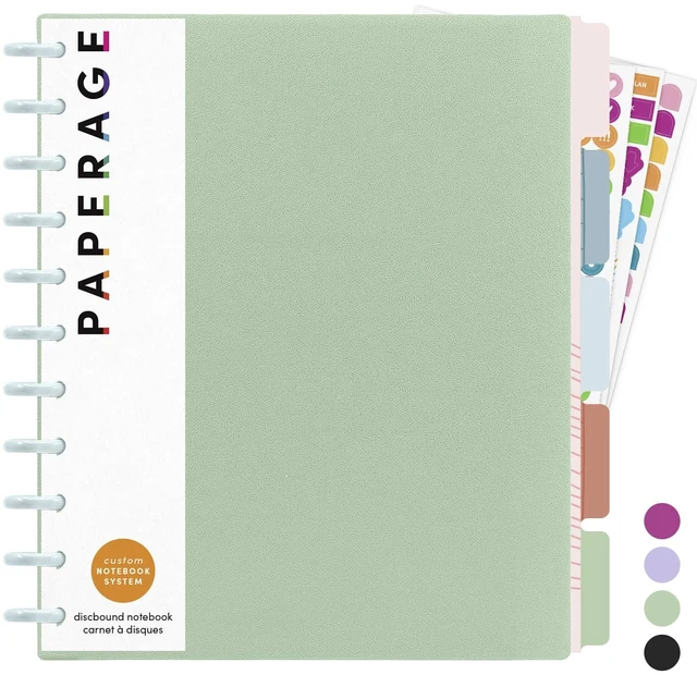 Main image of Large Customizable Discbound Notebook, 114 Pages, All-in-One, 11-Disc Refillable Spiral Journal, 12-Month Undated Calendar, Dividers & Stickers (Sage), 11.14 in x 9.6 in