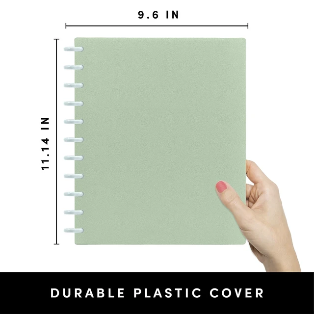 Alt view image 2 of 7 - Large Customizable Discbound Notebook, 114 Pages, All-in-One, 11-Disc Refillable Spiral Journal, 12-Month Undated Calendar, Dividers & Stickers (Sage), 11.14 in x 9.6 in