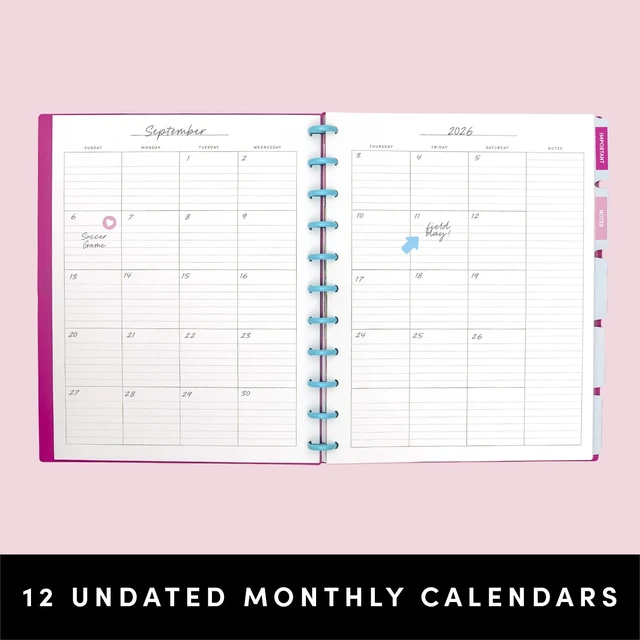 Alt view image 6 of 7 - Large Customizable Discbound Notebook, 114 Pages, All-in-One, 11-Disc Refillable Spiral Journal, 12-Month Undated Calendar, Dividers & Stickers (Sage), 11.14 in x 9.6 in