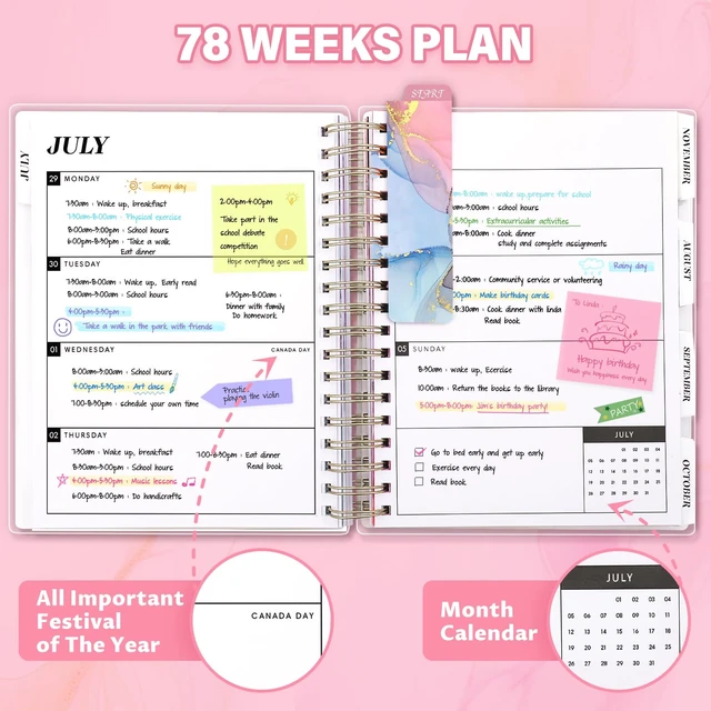 Alt view image 5 of 7 - Planner 2026-2027, 18 Months Academic Daily Weekly Monthly Calendar Planner July 2026 - Dec 2027, 7.9" x 9.8", Agenda Organizer Book with Tabs, Inner Pocket, Bookmark, Stickers, Sticky Note Set