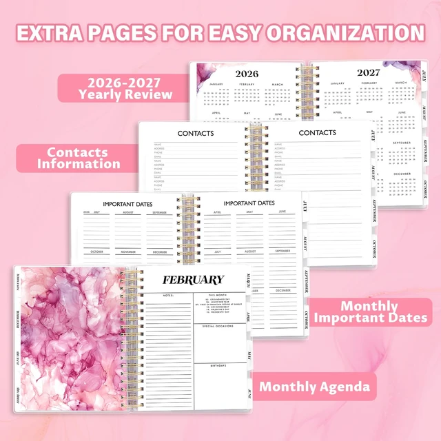 Alt view image 6 of 7 - Planner 2026-2027, 18 Months Academic Daily Weekly Monthly Calendar Planner July 2026 - Dec 2027, 7.9" x 9.8", Agenda Organizer Book with Tabs, Inner Pocket, Bookmark, Stickers, Sticky Note Set