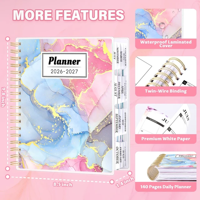 Alt view image 7 of 7 - Planner 2026-2027, 18 Months Academic Daily Weekly Monthly Calendar Planner July 2026 - Dec 2027, 7.9" x 9.8", Agenda Organizer Book with Tabs, Inner Pocket, Bookmark, Stickers, Sticky Note Set