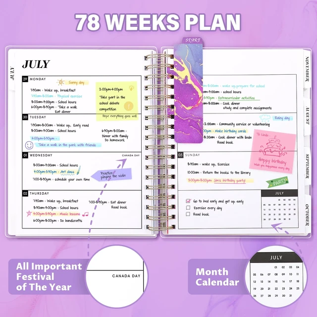 Alt view image 5 of 7 - Planner 2026-2027, 18 Months Academic Daily Weekly Monthly Calendar Planner July 2026 - Dec 2027, 7.9" x 9.8", Agenda Organizer Book with Tabs, Inner Pocket, Bookmark, Stickers, Sticky Note Set