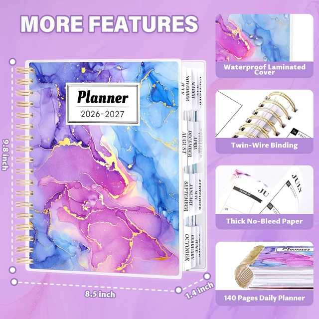 Alt view image 7 of 7 - Planner 2026-2027, 18 Months Academic Daily Weekly Monthly Calendar Planner July 2026 - Dec 2027, 7.9" x 9.8", Agenda Organizer Book with Tabs, Inner Pocket, Bookmark, Stickers, Sticky Note Set