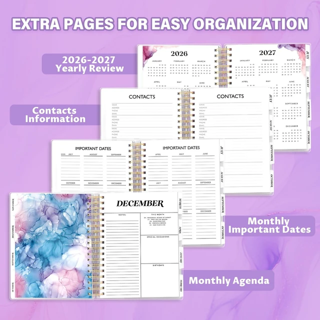 Alt view image 6 of 7 - Planner 2026-2027, 18 Months Academic Daily Weekly Monthly Calendar Planner July 2026 - Dec 2027, 7.9" x 9.8", Agenda Organizer Book with Tabs, Inner Pocket, Bookmark, Stickers, Sticky Note Set