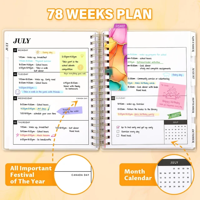 Alt view image 5 of 7 - Planner 2026-2027, 18 Months Academic Daily Weekly Monthly Calendar Planner July 2026 - Dec 2027, 7.9" x 9.8", Agenda Organizer Book with Tabs, Inner Pocket, Bookmark, Stickers, Sticky Note Set