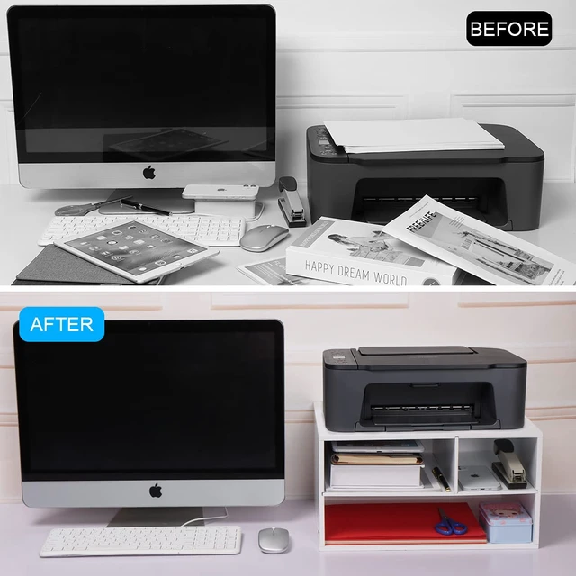 Alt view image 2 of 6 - Printer Stand Shelf with Storage Wood Desk Paper Organizer for Home/Office, Printer Riser, 2 Tier