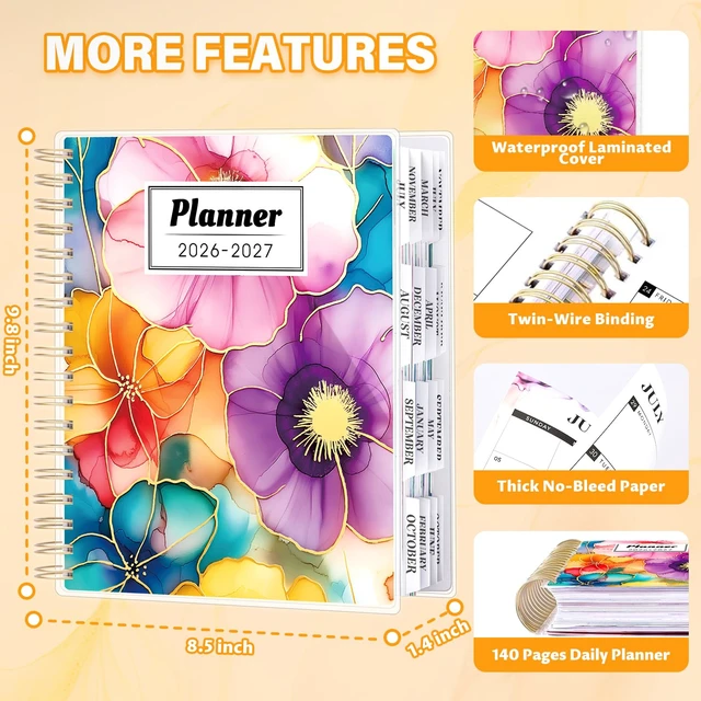 Alt view image 7 of 7 - Planner 2026-2027, 18 Months Academic Daily Weekly Monthly Calendar Planner July 2026 - Dec 2027, 7.9" x 9.8", Agenda Organizer Book with Tabs, Inner Pocket, Bookmark, Stickers, Sticky Note Set