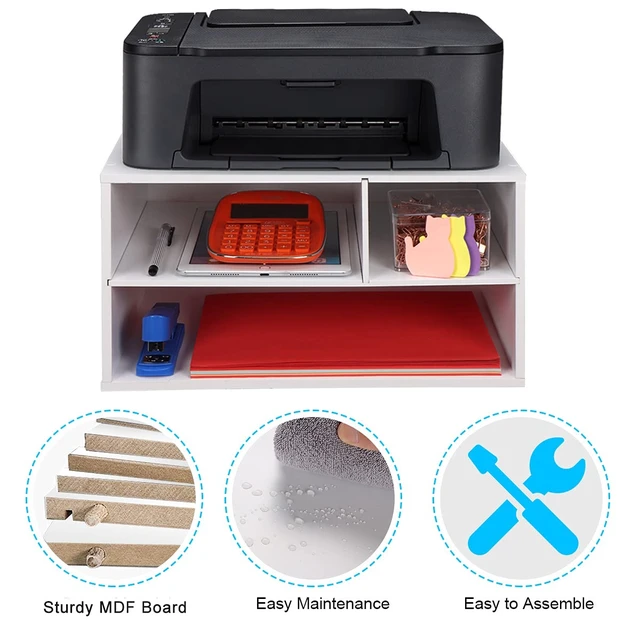 Alt view image 3 of 6 - Printer Stand Shelf with Storage Wood Desk Paper Organizer for Home/Office, Printer Riser, 2 Tier