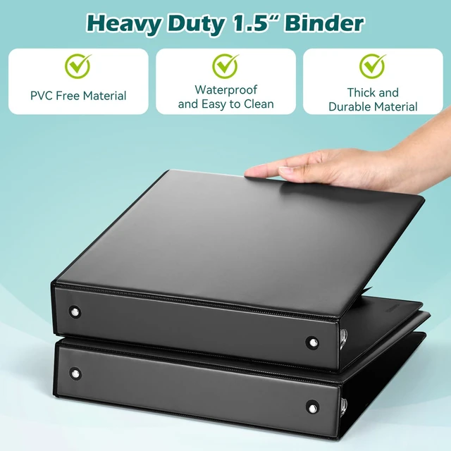Alt view image 3 of 7 - 3 Ring Binder 1.5 Inch 6 Pack, 1-1/2" Clear View with Round Rings, PVC-Free,Holds for 325 Sheets 8.5X 11 US Letter Size Paper, Durable Black Perfect for Office,School and Home
