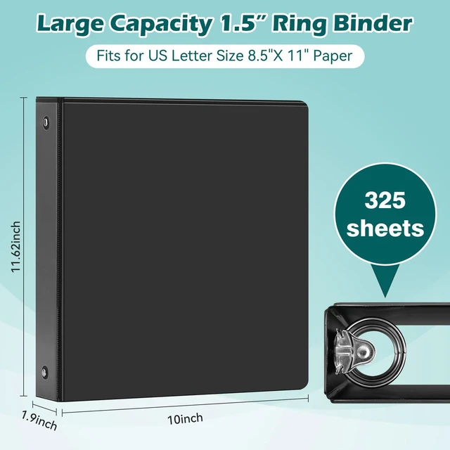 Alt view image 2 of 7 - 3 Ring Binder 1.5 Inch 6 Pack, 1-1/2" Clear View with Round Rings, PVC-Free,Holds for 325 Sheets 8.5X 11 US Letter Size Paper, Durable Black Perfect for Office,School and Home