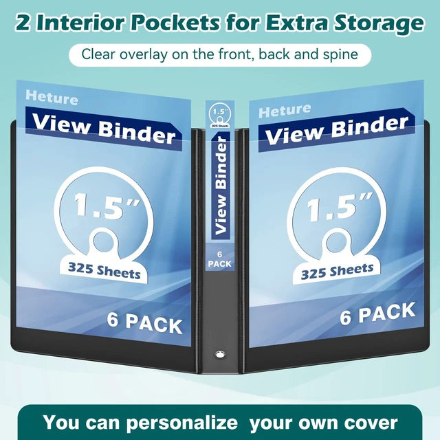 Alt view image 6 of 7 - 3 Ring Binder 1.5 Inch 6 Pack, 1-1/2" Clear View with Round Rings, PVC-Free,Holds for 325 Sheets 8.5X 11 US Letter Size Paper, Durable Black Perfect for Office,School and Home