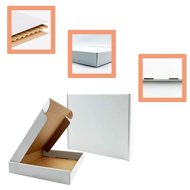Alt view image 5 of 7 - 13x11x2 Inch Shipping Boxes Set of 25,White Corrugated Cardboard Mailers Recycled Literature Mailer, Small Business Packaging, Mailing, Moving, Storage, Gifting, Wrapping, E-Commerce, Tuck Top