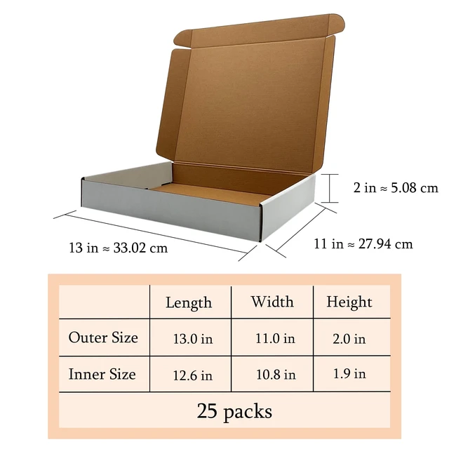 Alt view image 2 of 7 - 13x11x2 Inch Shipping Boxes Set of 25,White Corrugated Cardboard Mailers Recycled Literature Mailer, Small Business Packaging, Mailing, Moving, Storage, Gifting, Wrapping, E-Commerce, Tuck Top