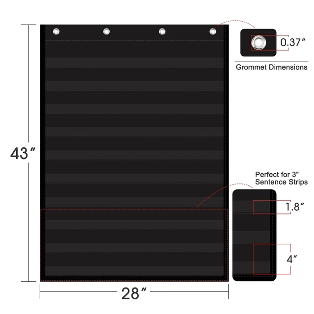 Alt view image 5 of 7 - 10-Pocket Standard Pocket Chart for Classroom & Homeschool,Black Heavy Duty Hanging Design, Fits 3" Sentence Strips & Word Wall Cards, Ideal for Small Groups, Teacher Supplies, 43"H×28"W