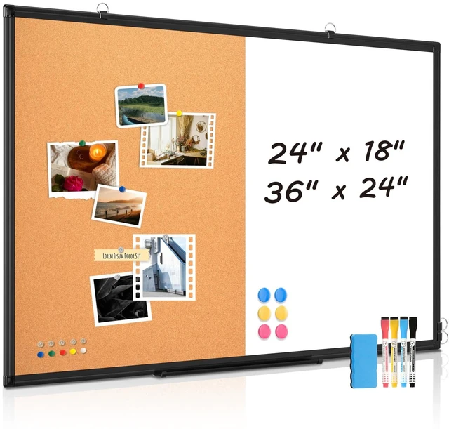 Main image of Magnetic Dry Erase White Board Cork Board Combo for Wall with Accessories 24"x18" Vision Board Manifestation Whiteboard Corkboard Combination Aluminum Frame Home Office School Supplies ADHD Planner