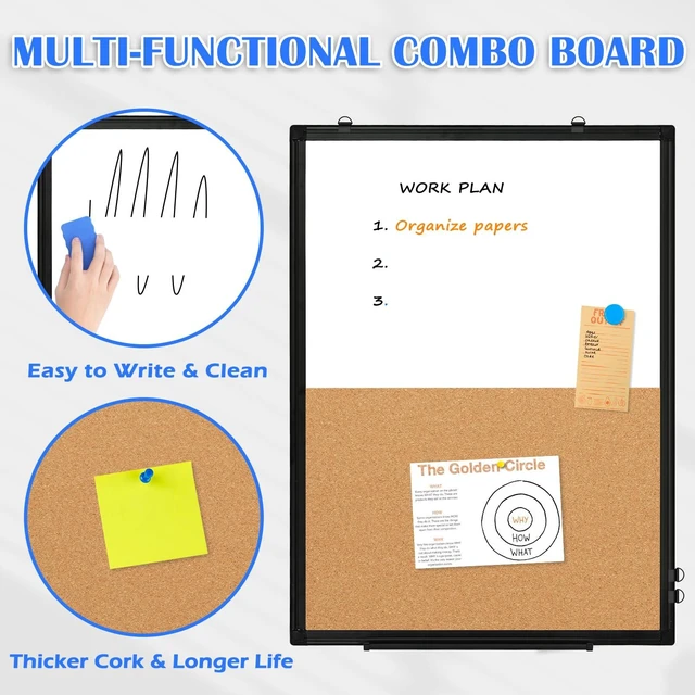 Alt view image 2 of 7 - Magnetic Dry Erase White Board Cork Board Combo for Wall with Accessories 24"x18" Vision Board Manifestation Whiteboard Corkboard Combination Aluminum Frame Home Office School Supplies ADHD Planner