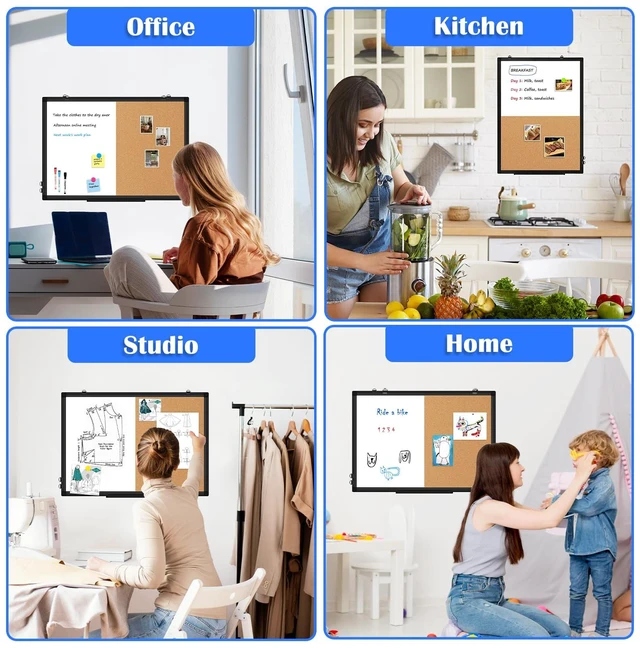 Alt view image 5 of 7 - Magnetic Dry Erase White Board Cork Board Combo for Wall with Accessories 24"x18" Vision Board Manifestation Whiteboard Corkboard Combination Aluminum Frame Home Office School Supplies ADHD Planner