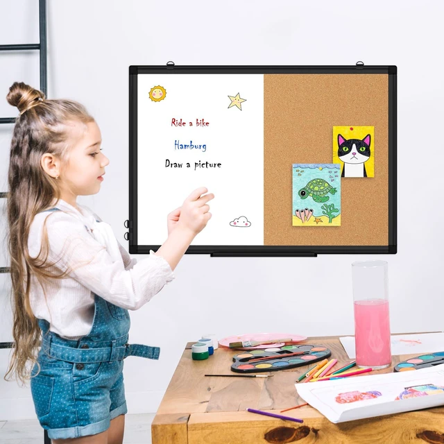Alt view image 6 of 7 - Magnetic Dry Erase White Board Cork Board Combo for Wall with Accessories 24"x18" Vision Board Manifestation Whiteboard Corkboard Combination Aluminum Frame Home Office School Supplies ADHD Planner