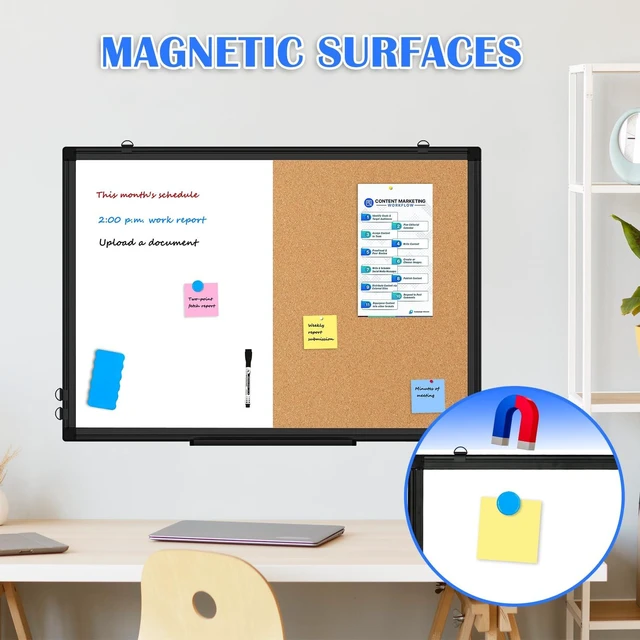 Alt view image 7 of 7 - Magnetic Dry Erase White Board Cork Board Combo for Wall with Accessories 24"x18" Vision Board Manifestation Whiteboard Corkboard Combination Aluminum Frame Home Office School Supplies ADHD Planner