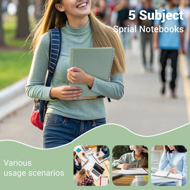 Alt view image 4 of 7 - Small 5 Subject Spiral Notebook College Ruled with Dividers & Tabs,5x7,2 Pack