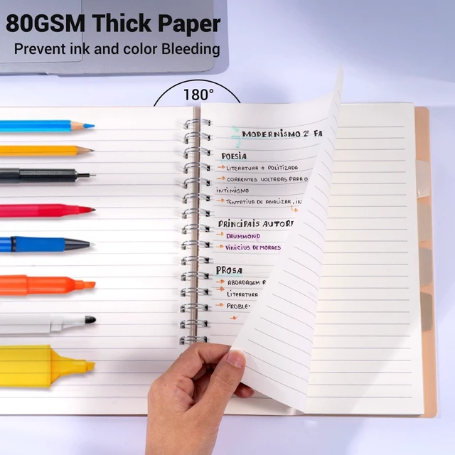 Alt view image 5 of 7 - Small 5 Subject Spiral Notebook College Ruled with Dividers & Tabs,5x7,2 Pack