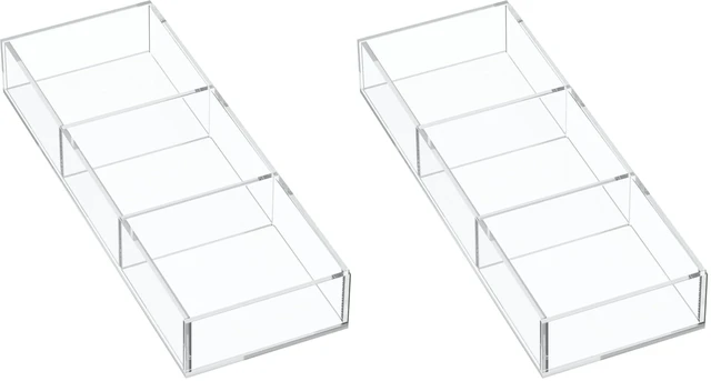 Main image of 3 Section Clear Acrylic Drawer Organizer Tray, Office & Makeup Drawer Organizer (11.8x4.3 inch) (Pack of 2)