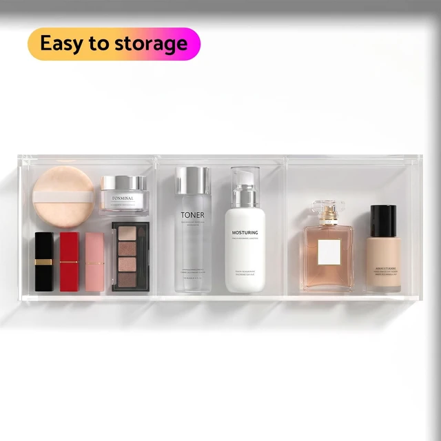 Alt view image 2 of 7 - 3 Section Clear Acrylic Drawer Organizer Tray, Office & Makeup Drawer Organizer (11.8x4.3 inch) (Pack of 2)