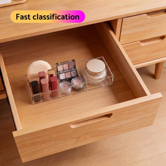 Alt view image 4 of 7 - 3 Section Clear Acrylic Drawer Organizer Tray, Office & Makeup Drawer Organizer (11.8x4.3 inch) (Pack of 2)