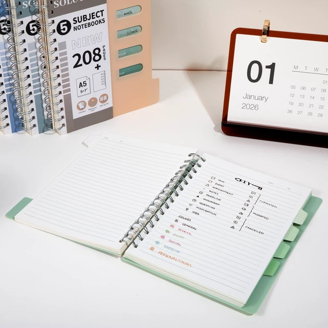 Alt view image 7 of 7 - Small 5 Subject Spiral Notebook College Ruled with Dividers & Tabs,5x7,2 Pack