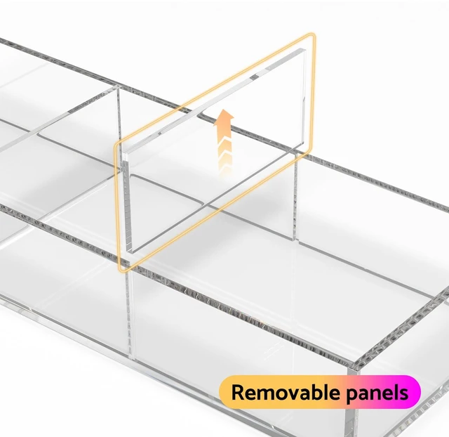 Alt view image 5 of 7 - 3 Section Clear Acrylic Drawer Organizer Tray, Office & Makeup Drawer Organizer (11.8x4.3 inch) (Pack of 2)