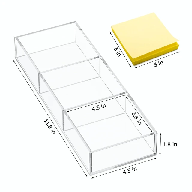 Alt view image 6 of 7 - 3 Section Clear Acrylic Drawer Organizer Tray, Office & Makeup Drawer Organizer (11.8x4.3 inch) (Pack of 2)